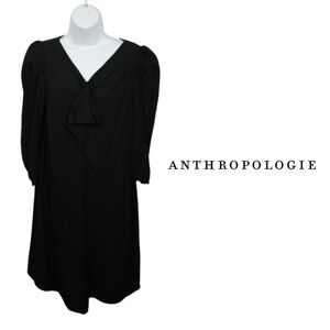 Anthropologie The Korner Black Bow-Tie Elegant Puff Sleeve Shift Dress - Small